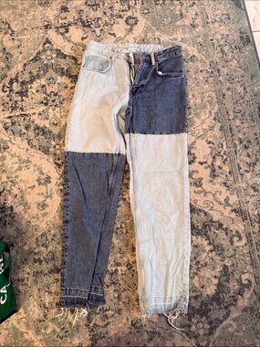 Bershka Two-Tone Patchwork Jeans - Light Blue & Dark Blue